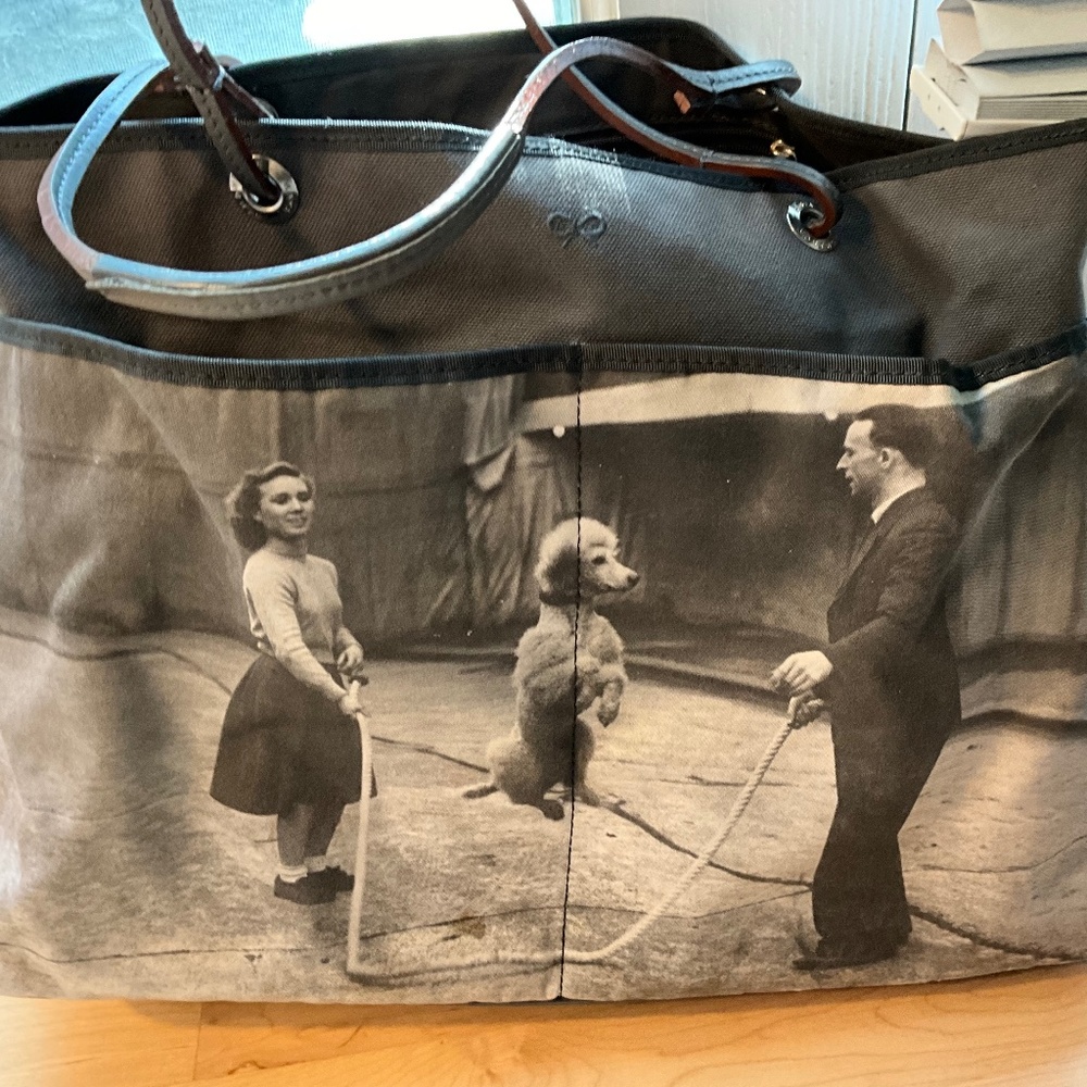 Anya Hindmarch Vintage dark grey/black canvas and patent leather tote